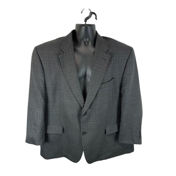 Ralph Lauren Wool Houndstooth Blazer Sport Coat Size 48R Black Grey Woolmark - Picture 1 of 14